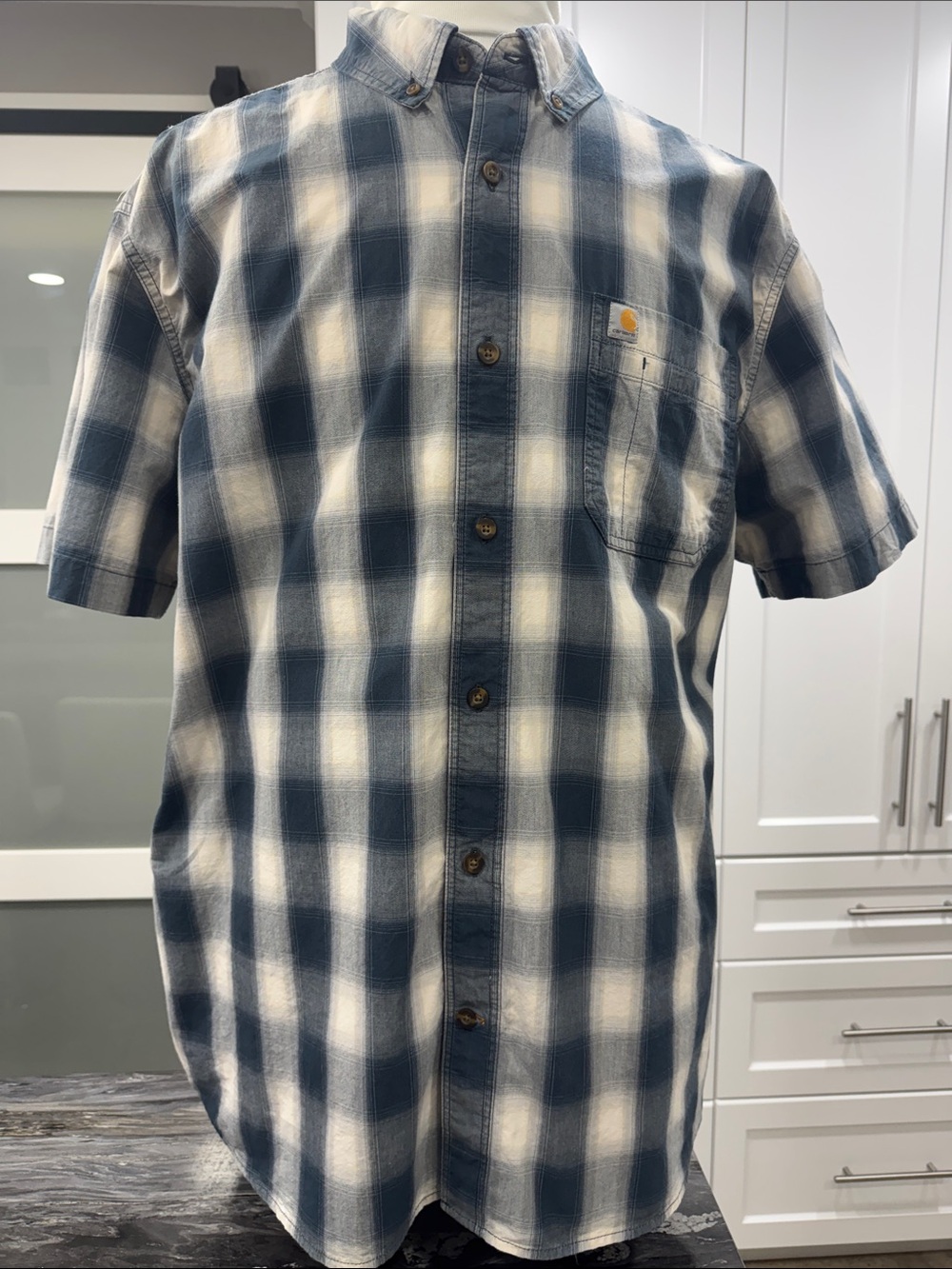 Carhartt Men’s Plaid Button-Down Shirt – 2XL Relaxed Fit | Blue & White